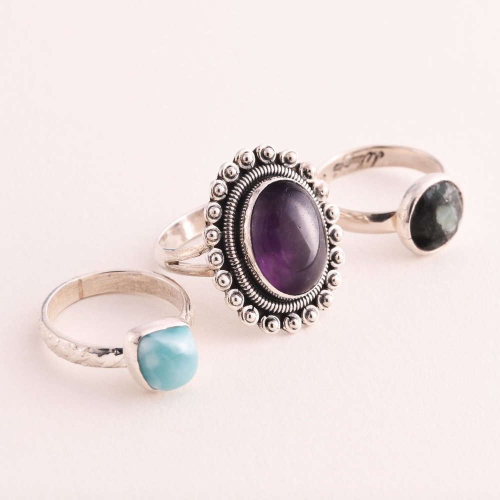 3 sterling silver rings - (A67)